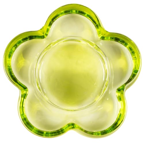 Karma Glass Flower Tealight Holder - Chunky Glass Candle Holder for Home & Party Decor, Wedding Table Centerpiece in Teal - color: Lime