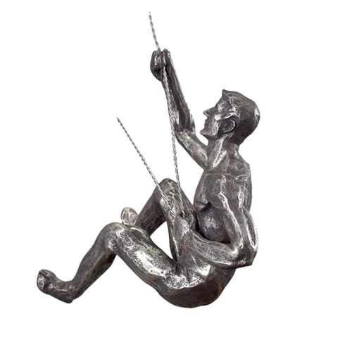 Climbing Man Wall Sculpture – Resin Decor Figure, Modern Art Accent, Black Home Ornament | Unique 3D Hanging Statue Piece, Artistic Abstract Wall Decoration Setup Living Room Bedroom Workplace Design - size: trumpet right hand, style: Silver