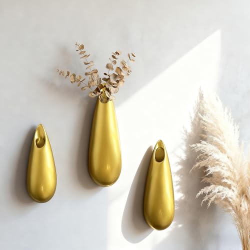 Sculptural Wall Ceramic Vase — 3 Pack Gold Hanging Sconce Vase | Turn Flowers into Art — Decorative Ceramic Wall Sconce for Single Stem Displays - size: 3pcs-Small&Medium&Large