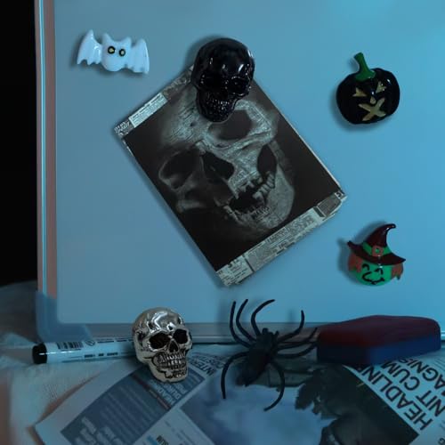 rhinocats 6pcs Skull Fridge Magnets,Locker Accessories,Halloween Funny Goth Decorative Magnets for Home Kitchen Office Whiteboard (Silver) - color: Silver Skull 6-pack