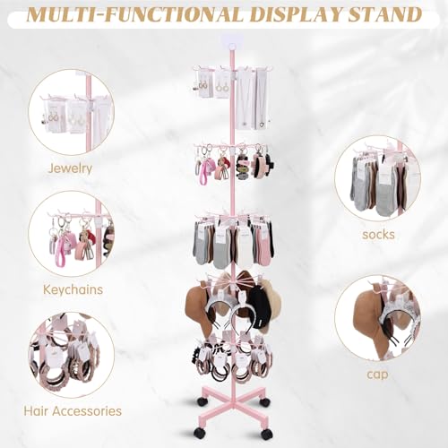 Ripeng 2 Pcs 5-tier Rotating Retail Display Stand Display Rack for Earring Keychains Jewelry Vendor Events and Stores Movable Adjustable Shop Spinner Pink Ornament Holder - color: Pink, size: 5 Tier