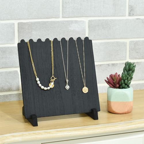 Ikee Design Set of 2 Wood Necklace Jewelry Display Stand for 8 Necklaces, Necklace Display Holder Organizer, Black Color - color: Black