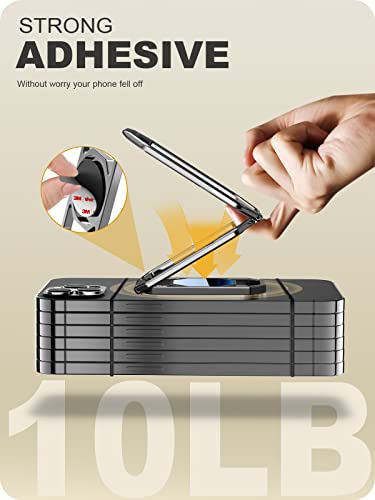 A-LuGei 𝗙𝗼𝗹𝗱𝗮𝗯𝗹𝗲 & 𝗔𝗱𝗷𝘂𝘀𝘁𝗮𝗯𝗹𝗲 Phone Kickstand Ring Holder, Magnetic Cell Phone Grips, Phone Stand for Desk, Adhesive Phone Holder for Hand, 360° Rotation Ring for Back of iPhone Case - color: Hallow Black