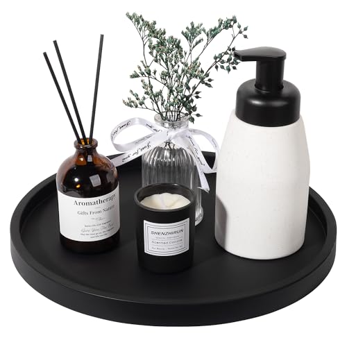 Silicone Bathroom Tray Round Vanity Tray Decorative Soap Holder Kitchen Countertop Organizer Coffee Table Decor for Candle, Perfume, Plant, 11 Inch, Black - color: Black, size: 11"