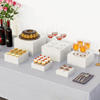 Metal Buffet Risers,6PCS Food Risers for Buffet Table 5in to 10in Display Stand for Wedding Catering Dessert Grayish White Cube Boxes Nesting Risers with Hollow Bottoms - color: Grayish White-6P