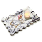 SAMAH Calacatta Viola Natural Marble Tray, Scalloped Bathroom Tray, Decorative Tray for Vanity, Dresser, Kitchen & Home Decor, Birthday Gifts for Women Mom, House Warming Gifts New Home(Rectangle) - size: 11" x 7.2" x 0.7"