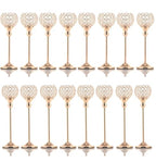 VINCIGANT 16PCS Gold Crystal Candle Holders Pillars for Wedding Decoration,Votive Crystal Candle Holders for Dinner Table Room Party Rhinestone Decorative - size: 16 pcs 13" & 15" Tall