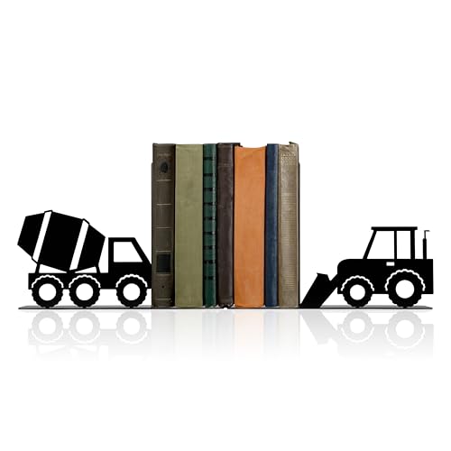 Construction Truck Decorative Bookends for Boys Room - Durable and Cute Design, Perfect for Nursery and Kids' Book Ends（Black Bulldozer） - color: Black Bulldozer