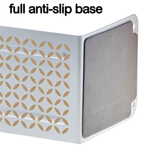 Acrimet Metal Bookends, Non-Skid Book Stand for Shelves, Heavy Duty Book Stopper, 6-7/8" H x 4" W x 4-1/2“ D, (White Bookend with Gold Design), 1 Pair - color: White Bookend With Gold Design, size: 10 cm X 11,5 cm X 17,5 cm