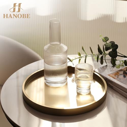 Hanobe Decorative Tray for Coffee Table: Round Champagne Gold Tray for Home Decor - 11.8" Modern Circle Candle Holder Plate for Living Room - color: Champagne Gold