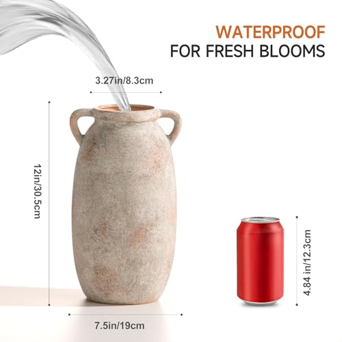 Dobbyby Ceramic Flower Vase 12 inch Farmhouse Rustic Vase Decorative Pottery Terracotta Tall Vases for Home Decor Table Mantle Fireplace Living Room Bathroom Wedding Centerpiece (Large-Terracota) - color: L-terracota