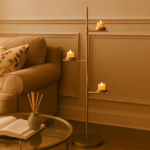 Smtyle Gold Metal Tall Floor Candelabra Candle Holder Stand for Home Decor, Weddings, Events & Meditation - color: Gold