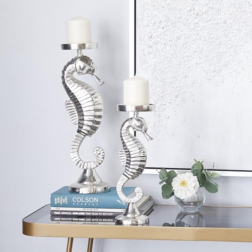 Deco 79 Aluminum Metal Decorative Candle Holder Candle Stand, Set of 2 Candlestick Holder 18", 14"H, Silver