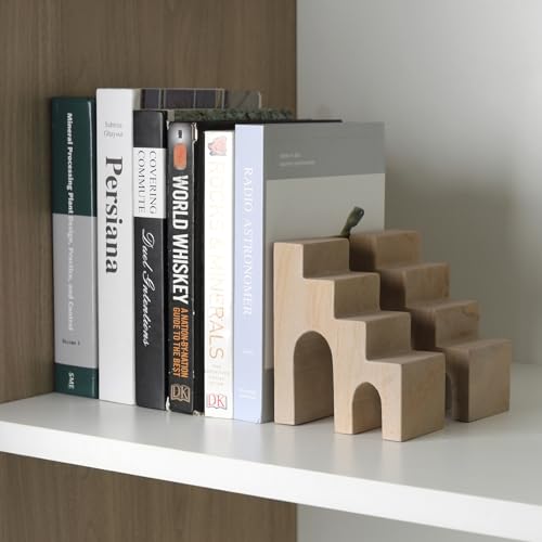 Natural Marble Book Ends for Shelves, Decorative Stone Bookends for Heavy Books, Aesthetic Castle Book Holder/Stopper for Chic Home, Office, or Library Decor, Ideal for Any Bookshelf, Set of 2 - color: Huang Sandstone