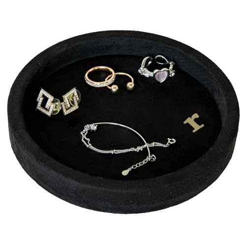 COLLECTIVE HOME - Velvet Jewelry Tray, 6" Monogrammed Jewelry Dish, Smooth Velour Display Dish for Rings, Earrings, Necklaces, Makeup, Personalized Gifts for Women (Black-r) - color: Black-r