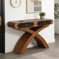 WILLIAMSPACE 47.24" Oval Console Table with Cross Leg & 2 Drawers, Mid Century Modern Wooden Entryway Sofa Table Hallway Table for Living Room, Foyer - Brown - color: 47.24" Oval Console Table With Cross Leg,brown