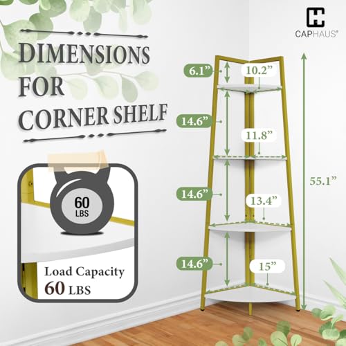 CAPHAUS Tall Corner Shelf Stand, 4-Tier Display Shelves, Ladder Corner Wood Storage Plant Bookshelf with Metal Frame, Versatile Shelving Unit Bookcase for Home Office Space, Gold - color: Gold, size: 4-Tier