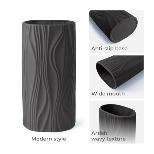 Black Flower Vase - Modern Ceramic Vase for Home Décor - Black Matte Vase for Living Room - Boho Vases for Pampas Grass - Ceramic Vases for Centerpieces - color: Black