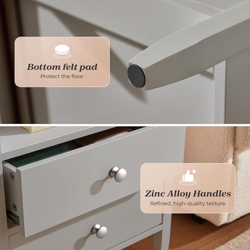 Huuger Grey Nightstand Set of 2, Night Stand with Charger Station, Bedside Table with 2 Drawers, Bed Side Tables for Bedroom, Modern Nightstands, Metal Knobs, Painted Surface - color: Grey