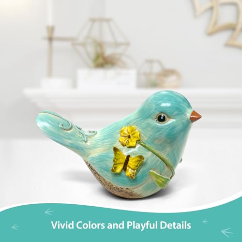 4.3 Inch Blue Hand-Painted Resin Bird Figurine, Ceramic Look High-Gloss Bird Sculpture Decor for Home Shelf Living Room Tabletop, Ideal Spring Housewarming Birthday Gift - color: Blue