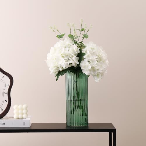 Green Glass Vase, Glass Flower Vase, Ribbed Glass Vase, Green Vase, Tall Cylinder Glass Vases for Centerpieces, Living Room, Bedroom, Dining Table, Office, Wedding, Bookshelf, 10 Inches - color: Green, size: 10''
