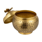 Creative Co-Op Round Hammered Metal Container with Butterfly Finial, Brass Finish - style: Butterfly