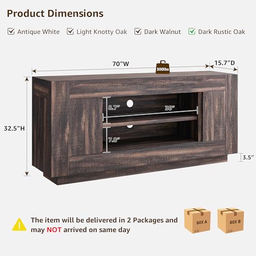 OKD Modern 70" TV Stand, Entertainment Center for TVs Up to 80", Media Console with Large Open Storage & Side Cabinets, Thick Wood Design for Living Room, Dark Rustic Oak - color: Dark Rustic Oak