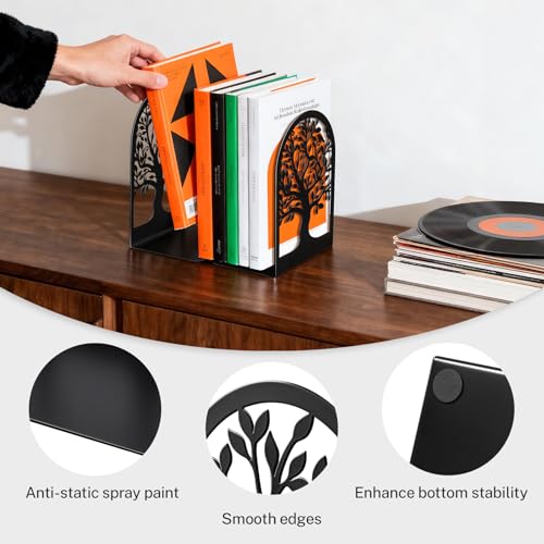 HappyHapi Decorative Bookends for Shelves, 7 Pair Metal Book Ends for Heavy Books, Black Book Stopper for Home Office Library, 6.9" x 4.7" x 3.5"（14 Pcs）
