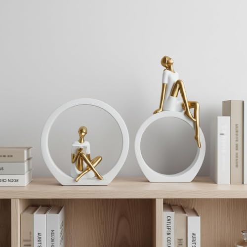 Thinker Statue Reading Sculpture Decor, Modern Abstract Female Reader Figurine, Resin & Metal Sculpture for Home Decor, Office Desk, Bookshelf, Living Room, Bedroom Gift - color: Reading Statue