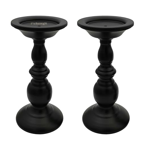 Pillar Candle Holders Stands Set of 2, Candle Holders for Pillar Candles Decorative Candlestick Holder for Fireplace, Home Decor, Dinning, Party, Wedding, Matte Black, 8.7'' - 2Pack - size: Pillar Candle Holders 8.7" & 8.7"