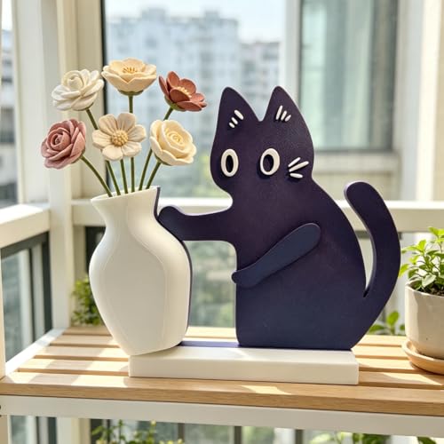 Cat Push Flower Vase for Home Decor Cute Vases for Table Room Decor Unique Lollipop Vases for Women (Big Galaxy Purple White) - size: Big Galaxy Purple White