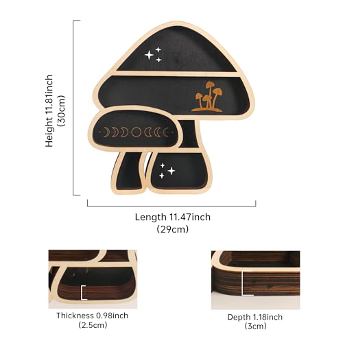 Cute Mushroom Decor, Wooden Floating Mushroom Shelf for Wall, Crystal Display Shelf Rock Gem Stone Display Shelf Wall Mounted - color: 2 Mushrooms