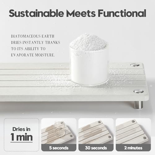 Razborci Instant Dry Sink Caddy Kitchen Sink Organizer, Quick Drying Stone Tray Diatomite Sponge Holder Soap Dish, Bathroom Countertop Fast Dry Water Absorbing Vanity Rack, Beige,12" x 5" - color: 1. Greige, size: 12" x 5" x 1"