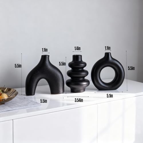 Ceramic 3 Pcs Vase Set,Modern Home Decor Table Centerpiece,Minimalist Nordic Vases, Wedding, Living Room, Bookshelf, Office, Modern Home, Entryway Boho Decor (Black) - color: Black