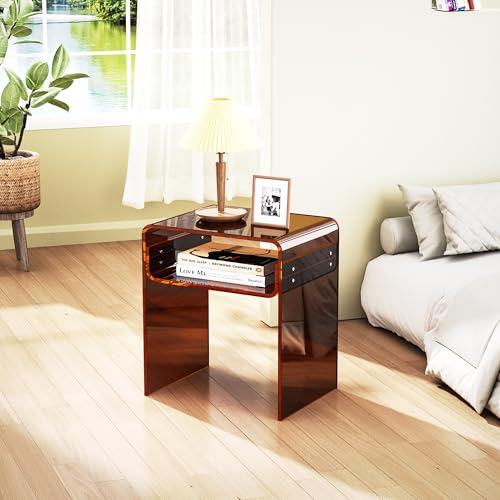 Clear Acrylic End Table 2-Tier Bedside Nightstand for Living Room Bedroom (1, Dark Brown) - color: Dark Brown