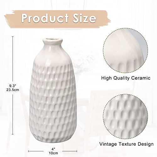 White Ceramic Vase for Decor, 9" Boho Vase for Flower, Pottery Bud Vase Modern Decorative Dried Flower Vase for Home Decor Accents - color: 9 Inch White