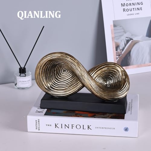 QIANLING Abstract Art Sculpture, Infinity Loop Symbol Sculpture, Abstract Decorative Statue, Gold Knot for Home Accents Decor, Decorativas Modernas for Coffee Table, Entryway, Living Room, Office