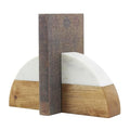 Deco 79 Mango Wood Geometric Decorative Bookends Arched 5 lbs Non Skid Bookends with White Marble Tops, Set of 2 Office Bookends5 W, 5" H, Brown - size: 5"W, 5"H