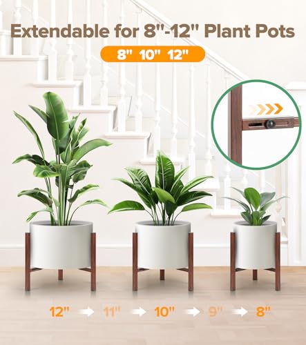 Plant Stand Indoor Adjustable, Metal Modern Indoor Plant Stand, Heavy Duty Plant Stands Outdoor Corner, Stable Plant Holder, Fits 8 to 12 Inches Pots, Black, 1 Pack, Walnut Wood-Grain - color: Walnut Wood-Grain, size: 1 Pack