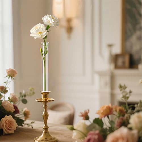3 Pack 7.9” Acrylic Bud Vase — Cylinder Bud Vase for Taper Candlesticks, Flower Vase with Silicon Rubber Case Fits Candlestick Size 20-22mm, Perfect for Tablescapes, Weddings & Home Decor - size: 3 PC Solid