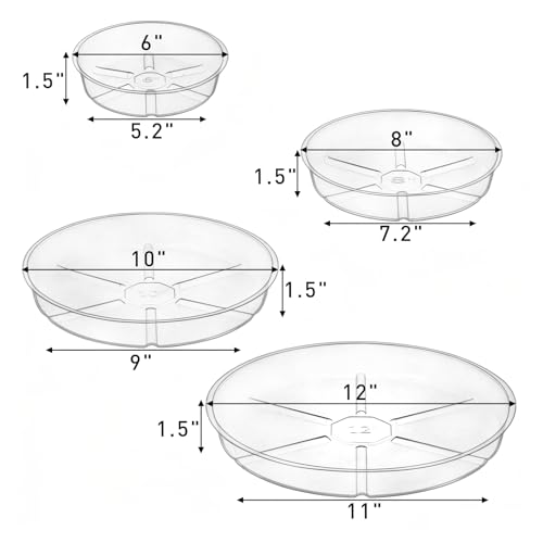 Hacaroa 24 Pack Clear Plant Saucer Drip Trays, 6/8/10/12 Inch Plastic Plant Water Catcher Trays Flower Pot Saucers for Indoor Outdoor Plants, Round, 4 Sizes