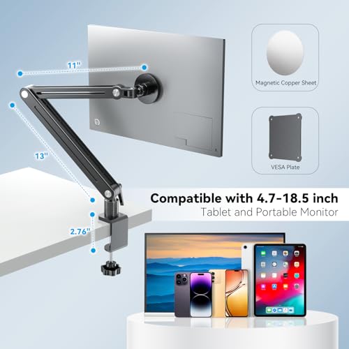 Jakeko Strong Magnetic Portable Monitor Desk Clamp - 75mm VESA Mount 4.7" 12.9" 15.6" 16" 17.3" 18.5 inch 360° Rotate Base Tablet Holder Arm JK07B1 - size: Up to 18.5''