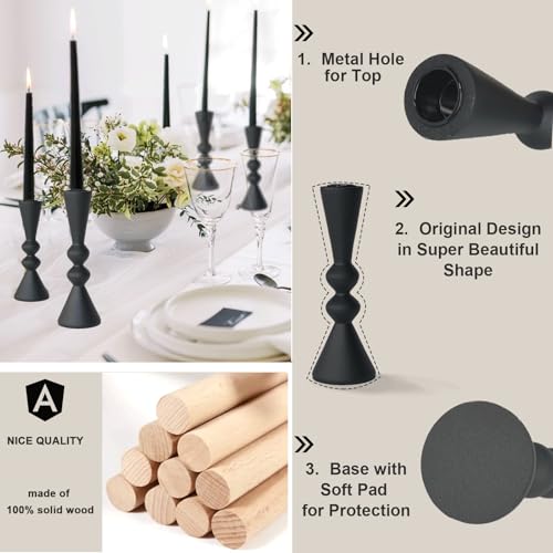 Candle Holder Black Candlestick Holders,Taper Candle Holders Set of 2- Candle Sticks Holder Decor for Home,Small Modern Wood Candle Stick Candle Holder for Candlesticks（7.5"/6" H） - color: Black (7.5"+6")