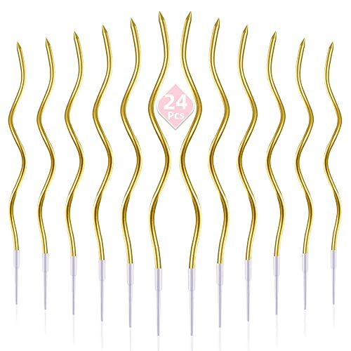 PHD CAKE 24-Count Gold Spiral Long Thin Metallic Birthday Candles, Cake Candles, Birthday Parties, Wedding Decorations, Party Candles - color: Gold
