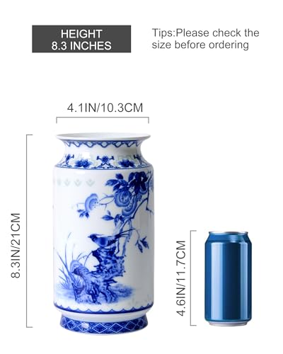 Blue and White Vintage Vase Chinoiserie Farmhouse Decorative Vases Flower Terracotta pots for Tableshelf Bookshelf Bathroom Living Room Kitchen 8.3inch - size: 4"X8.3"