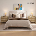 SICOTAS Night Stand with Drawers, Large Rattan Bedside Table with Golden Handle, 3 Drawers Nightstand Tall End Table Side Table Boho Nightstand for Bedroom - color: Carbon Cherry