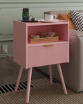 Veegle Nightstand,Modern Bedside Table with Storage Drawer and Open Wood Shelf, Accent Night Stand with Solid Wood Legs for Living Room, Bedroom and Small Spaces,Easy Assembly (Pink-Outlet) - color: Pink-outlet
