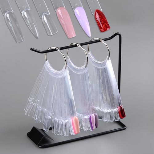 150 Pcs Nail Swatch Sticks with Ring & Nail Art Display Stand Storage Rack, Clear Ballerina Square Stiletto Nail Art Polish Color Display Practice Tips, Nail tech Supplies for Home or Salon Use - color: Black Shelf