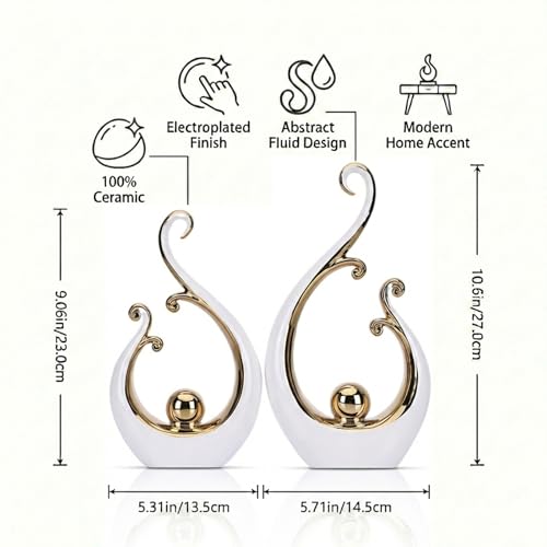 LCCCK Glossy White and Gold Decor Ceramic Statue, Modern Abstract Sculpture Art for Luxury Centerpiece - Shelves Bookshelf&Dining Table Decorations, Entryway Coffee Table Tv Stand Home Decor - color: White Gold