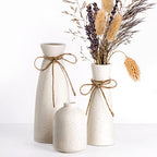 NiHome White Ceramic Vase Set of 3, Small Boho Flower Vases for Home Rustic Decor Flower Pampas, Fit for Mantel Office Living Room Coffee Table Shelf Farmhouse Fireplace Hallway Decor Centerpieces